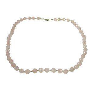 Faceted Rose Quartz Bead Necklace 18 inch Silver Tone Clasp